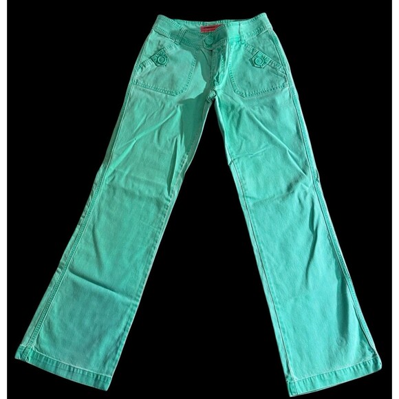 Vintage Y2K 90s Mossissue Mossimo Mint Green Denim flare Pants Size 7 cotton - Picture 10 of 11